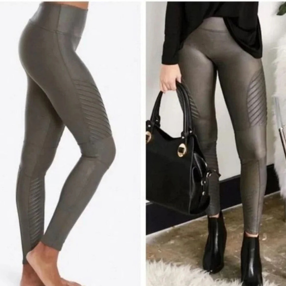 SPANX Faux leather Moto leggings in gun metal Small - Picture 1 of 10